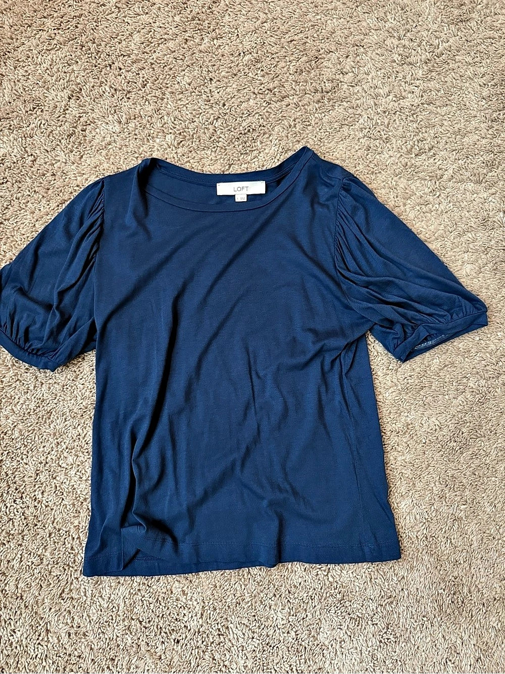 LOFT Puff Sleeve Tee in Blue Size Small Like New
